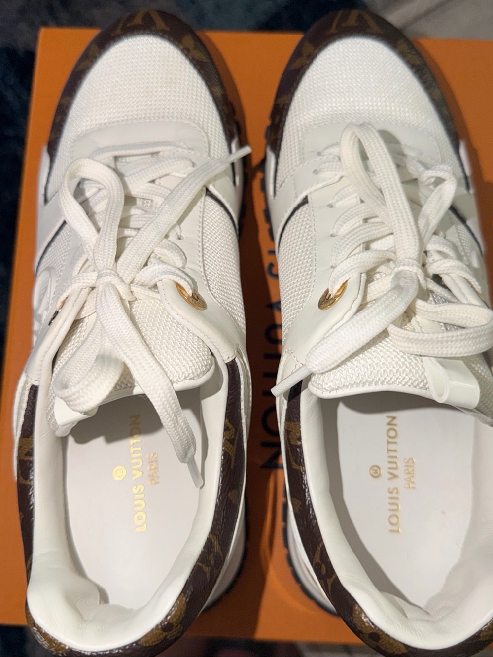 Louis Vuitton White & Brown Monogram Run Away Sneaker-37 1/2 - Picture 3 of 9